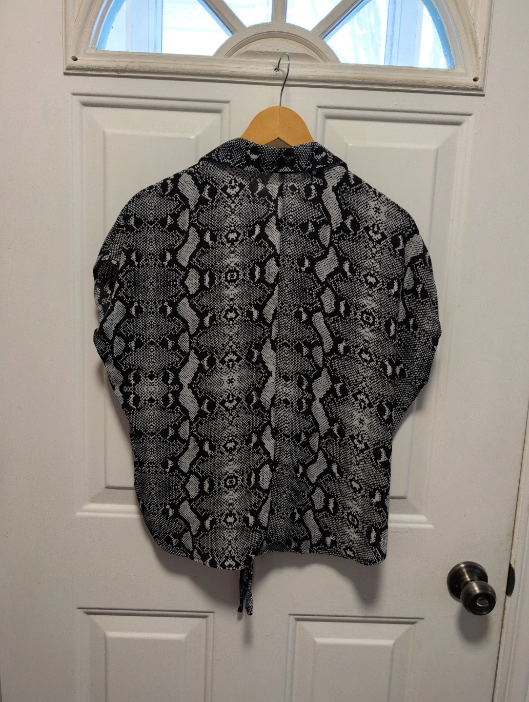 Women's Snake Print Button-Up Blouse with Tie Front - photo 4