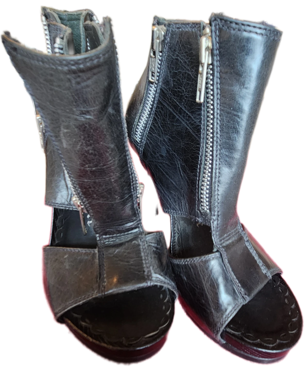 Juicy Couture Black Leather Peep-Toe Zipper Boots - photo 3