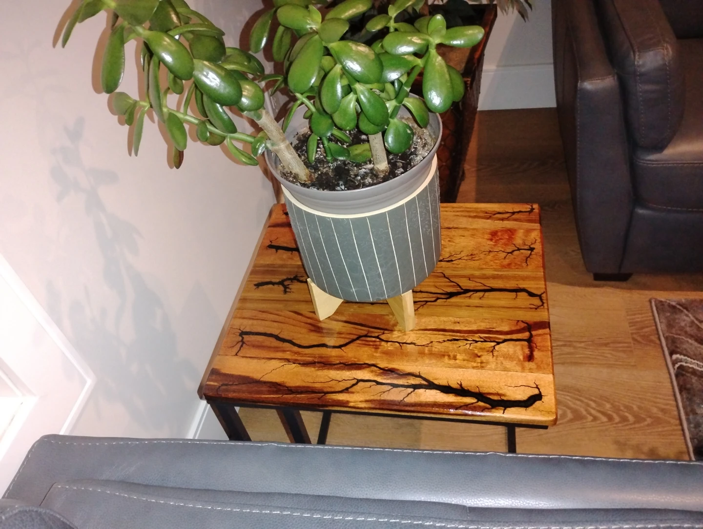 Handmade Fractal Burn Wood End Table with Epoxy Finish - photo 2