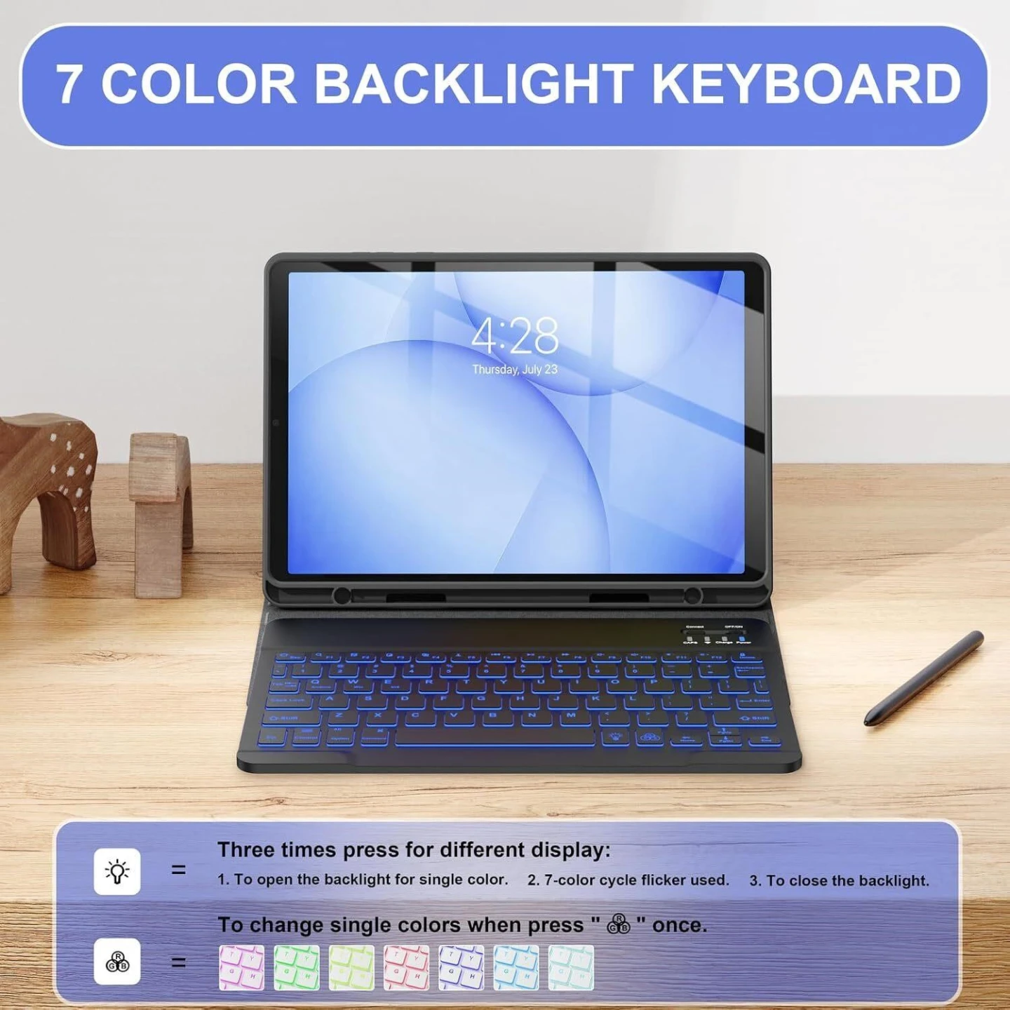 7 Color Backlight Keyboard Case for Samsung Galaxy Tab A11+ - photo 4