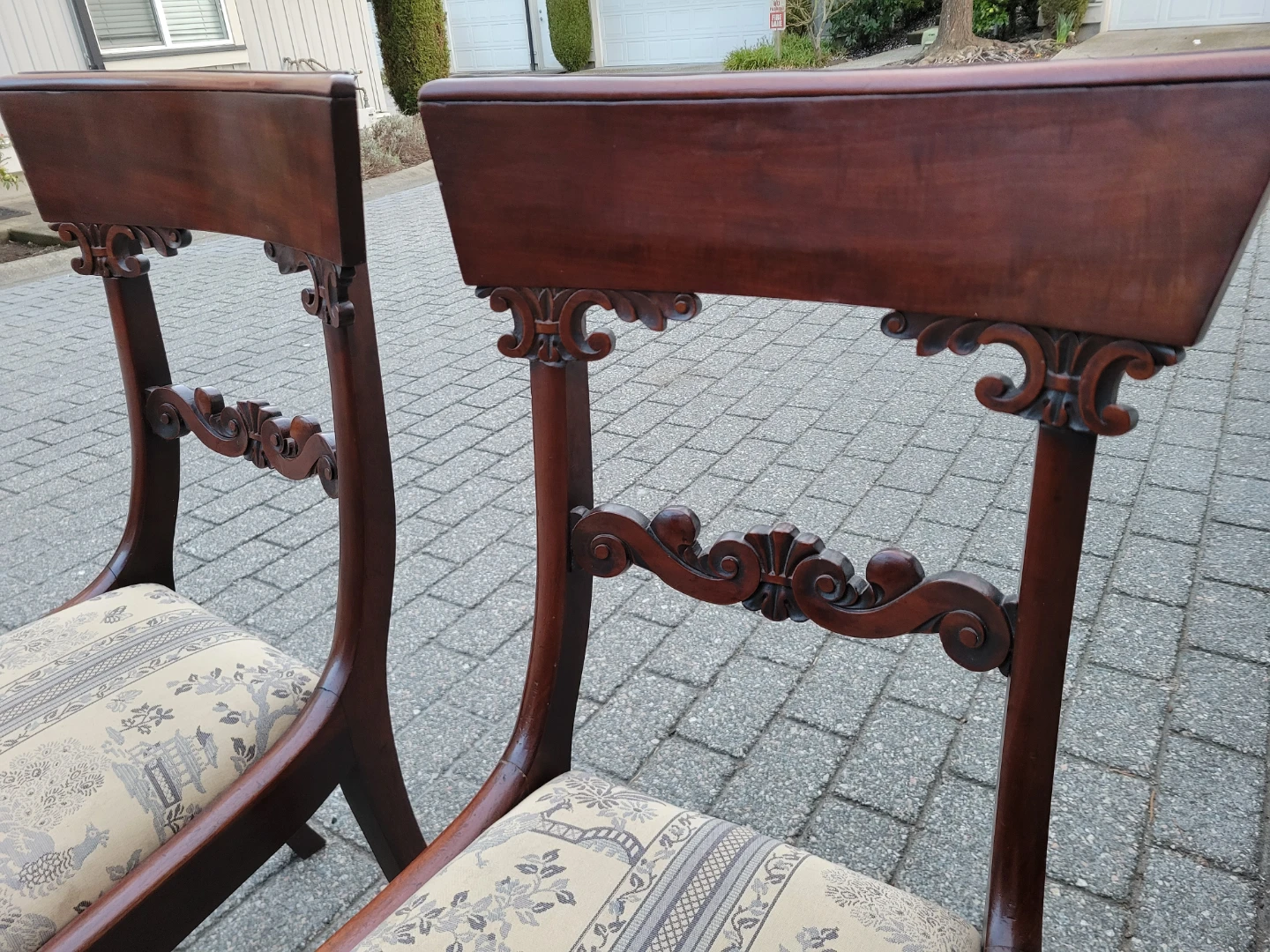 Beautiful Antique Victorian Chairs. Mahogany & Toile Upholstery. - photo 5