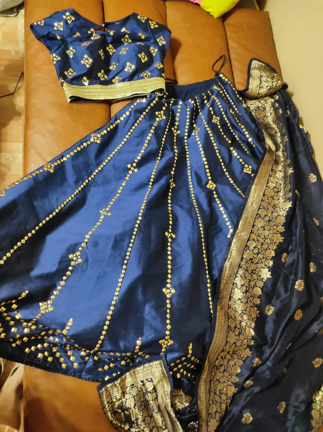 Navy Blue Embroidered Lehenga Choli with Dupatta - photo 3