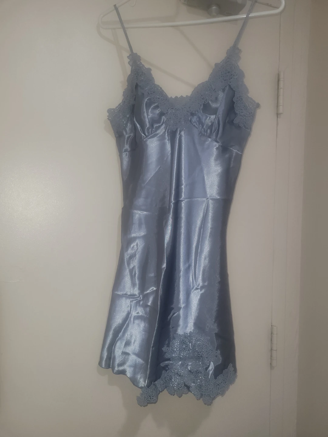 Blue Satin Pajama Set with Lace Trim - photo 4