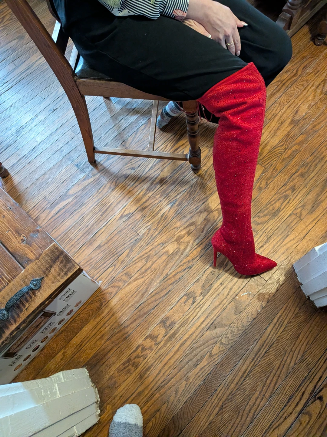 Red Glitter Over-the-Knee Boots