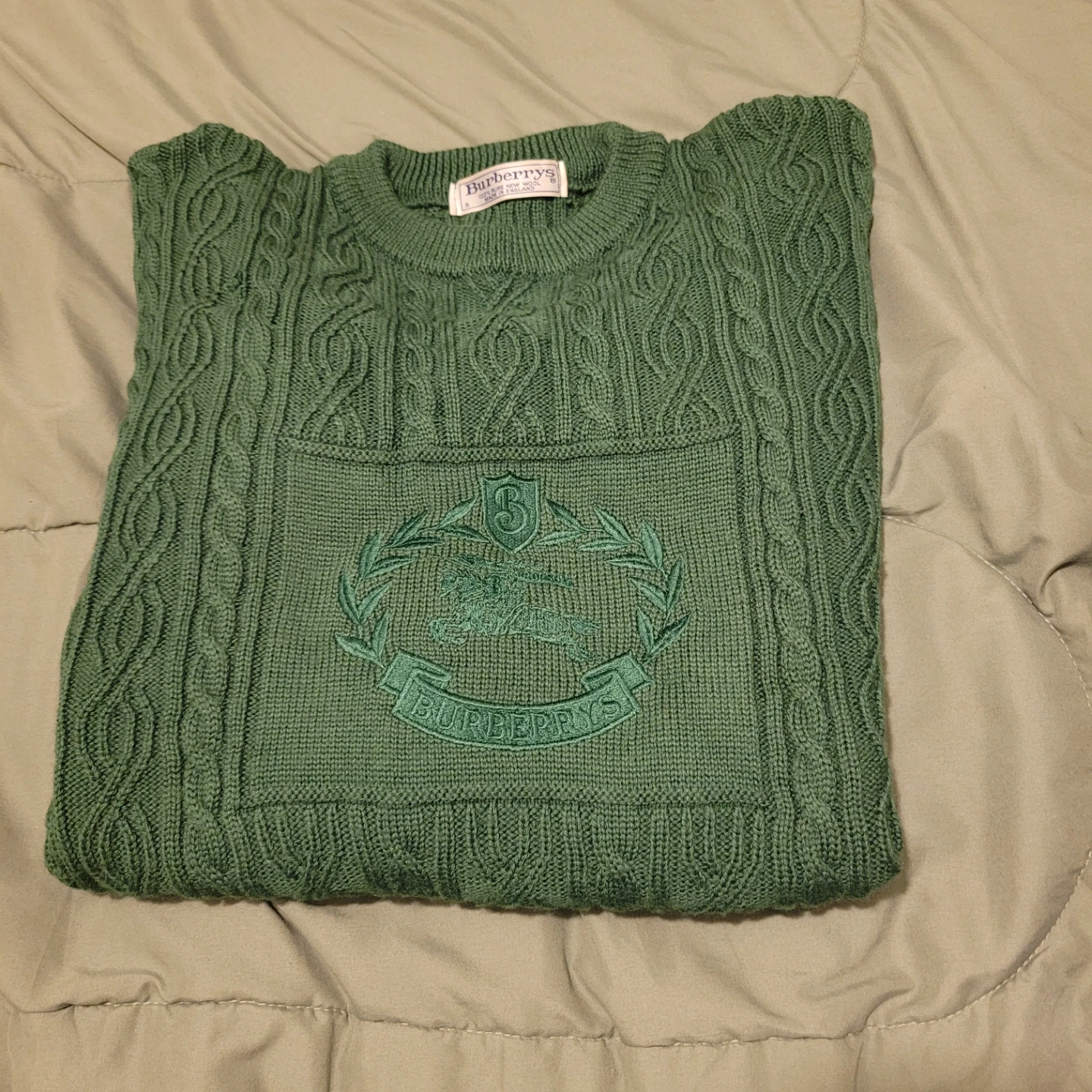 Burberry's Green Cable Knit Sweater/needs TLC