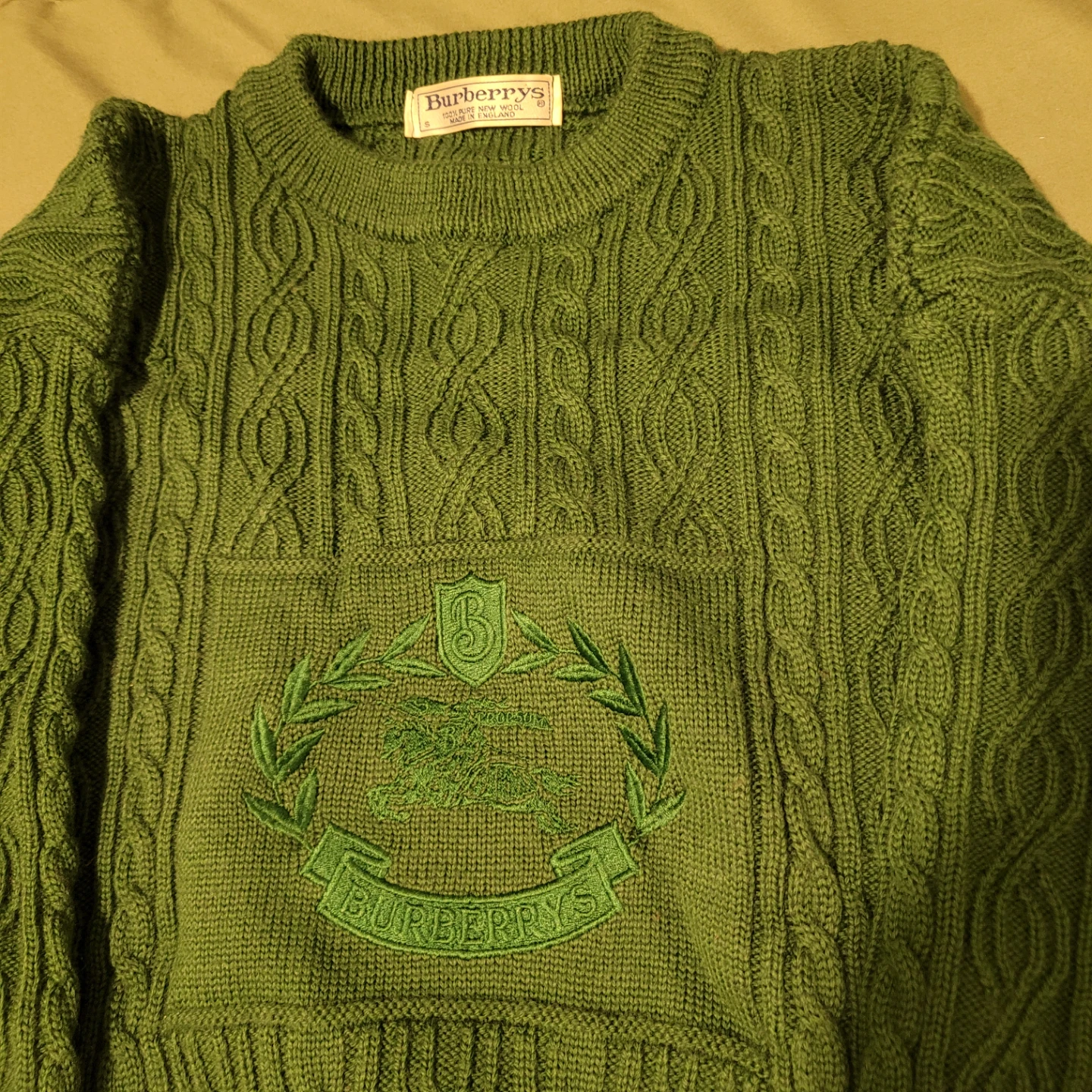 Burberry's Green Cable Knit Sweater/needs TLC - photo 3