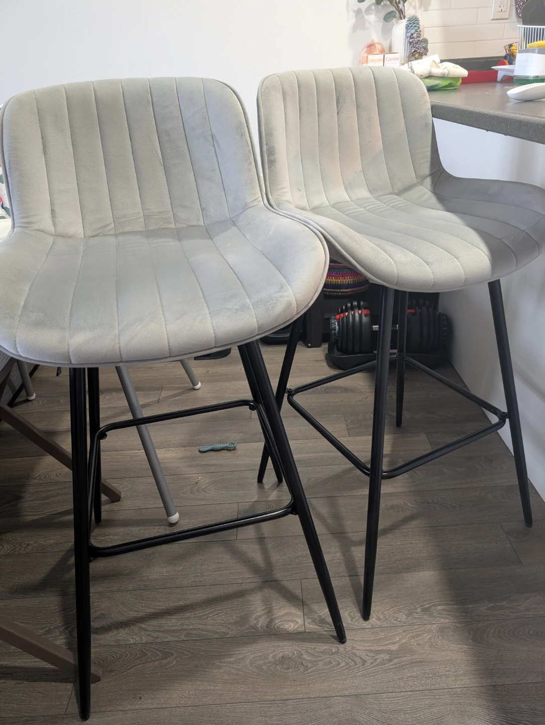 Grey Velvet Bar Stools (Set of 2)