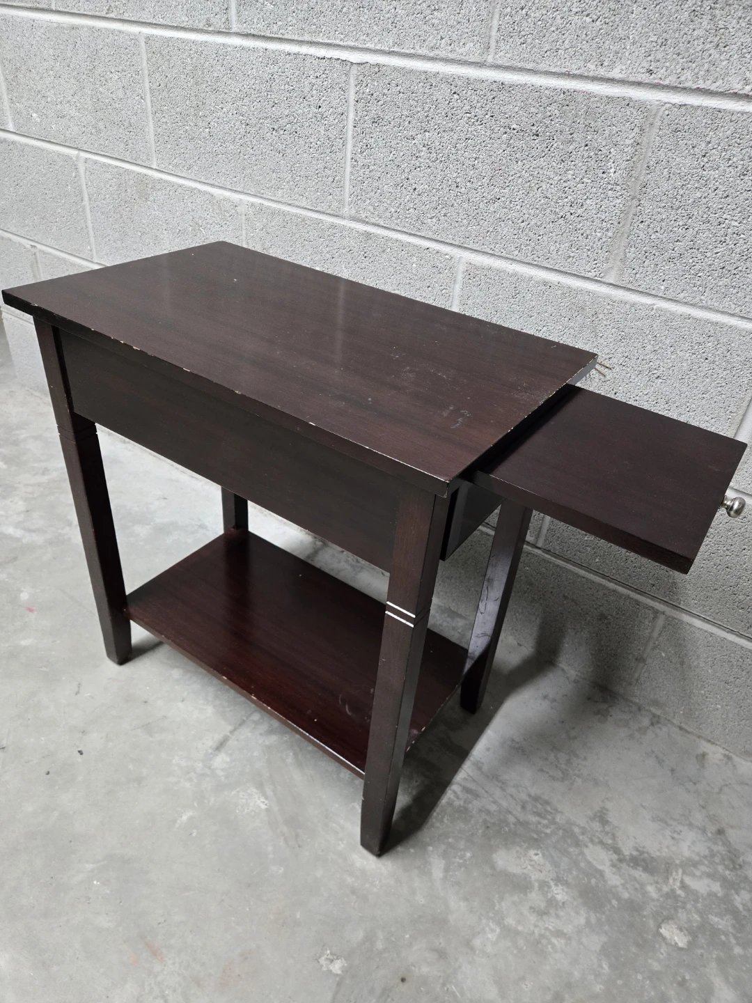 Dark Wood End Table with Drawer and Shelf - photo 2