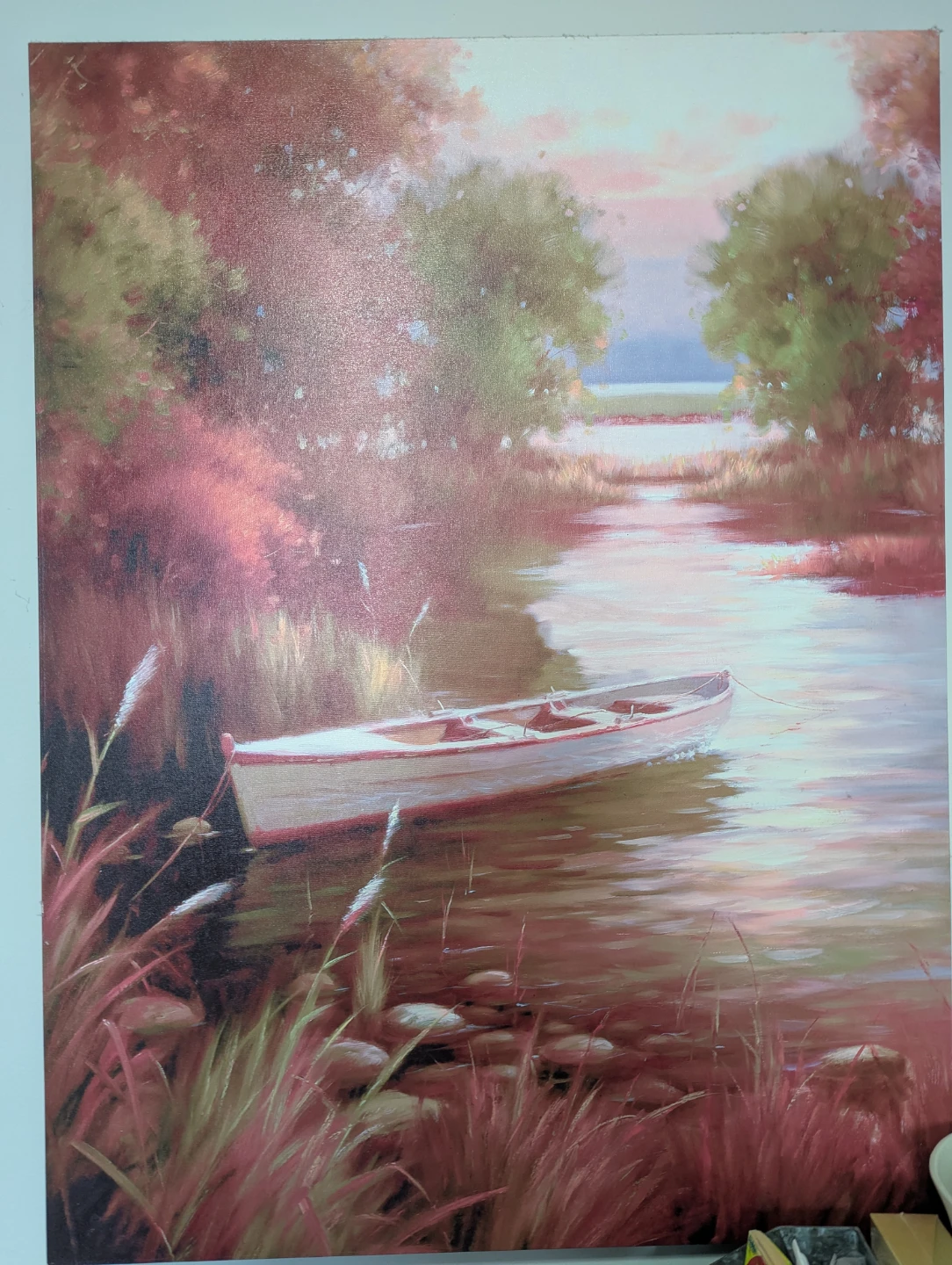 4ft x 3ft Landscape Painting Print of a Boat on a River
