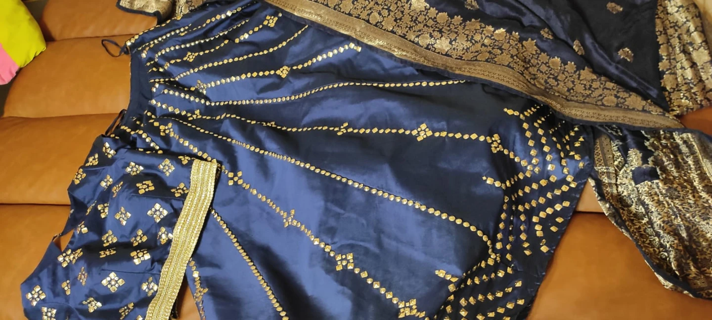Navy Blue Embroidered Lehenga Choli with Dupatta - photo 4