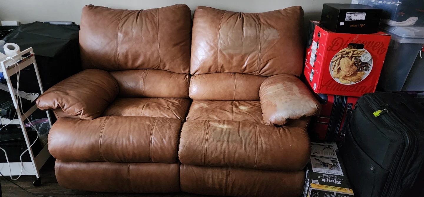 Brown Leather Loveseat Sofa needs repaint