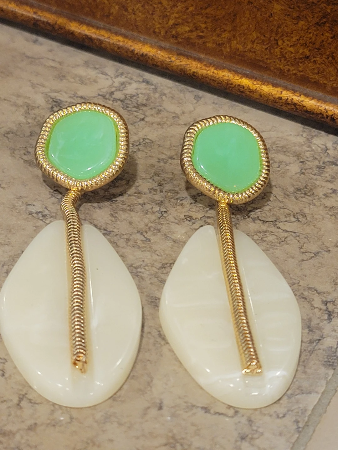 Cream and Mint Oval Drop Earrings