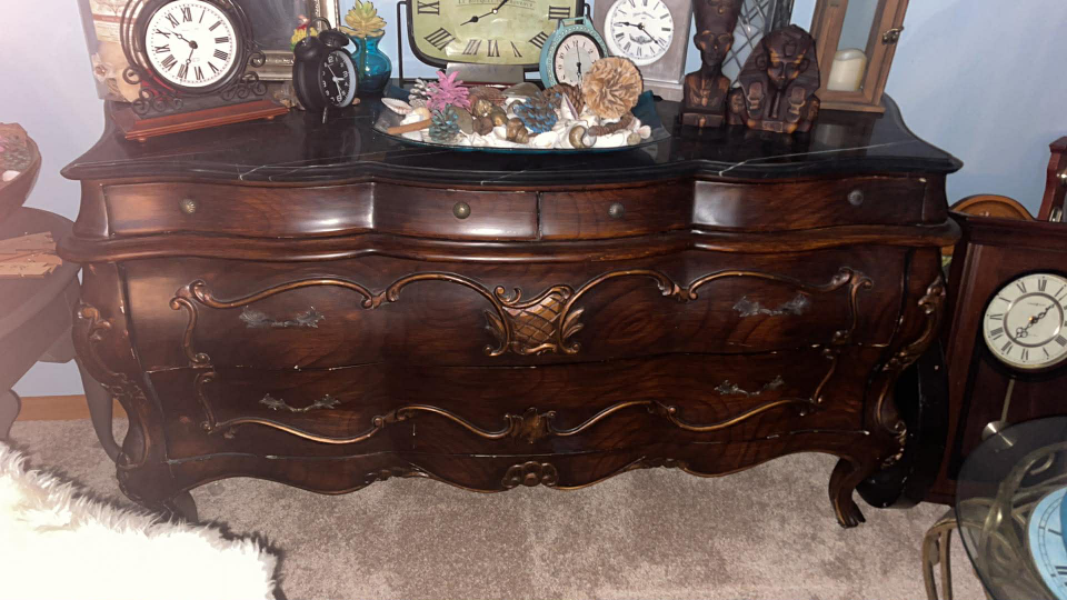 Antique Dark Wood Dresser with Marble Top