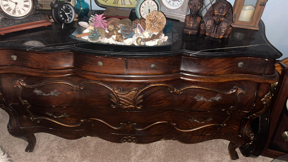 Antique Dark Wood Dresser with Marble Top - photo 3