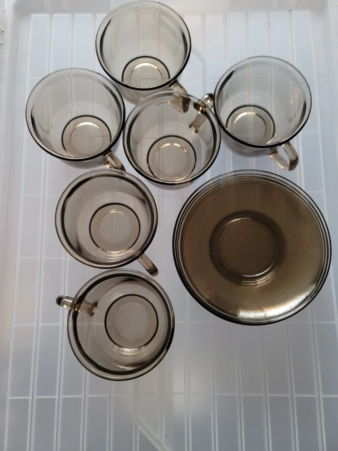 Smoke Glass Teacups and Saucers Set