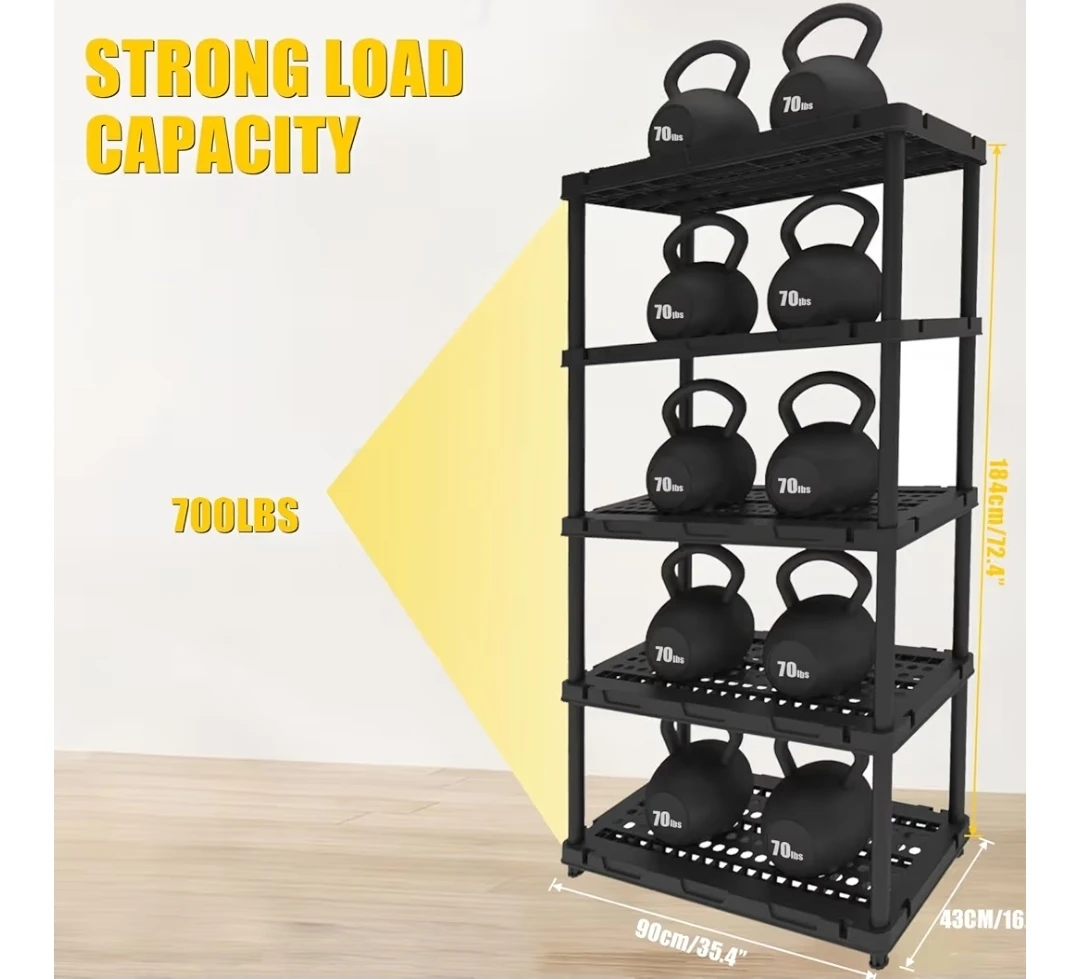 5-Tier Black Plastic Shelving Unit - photo 2