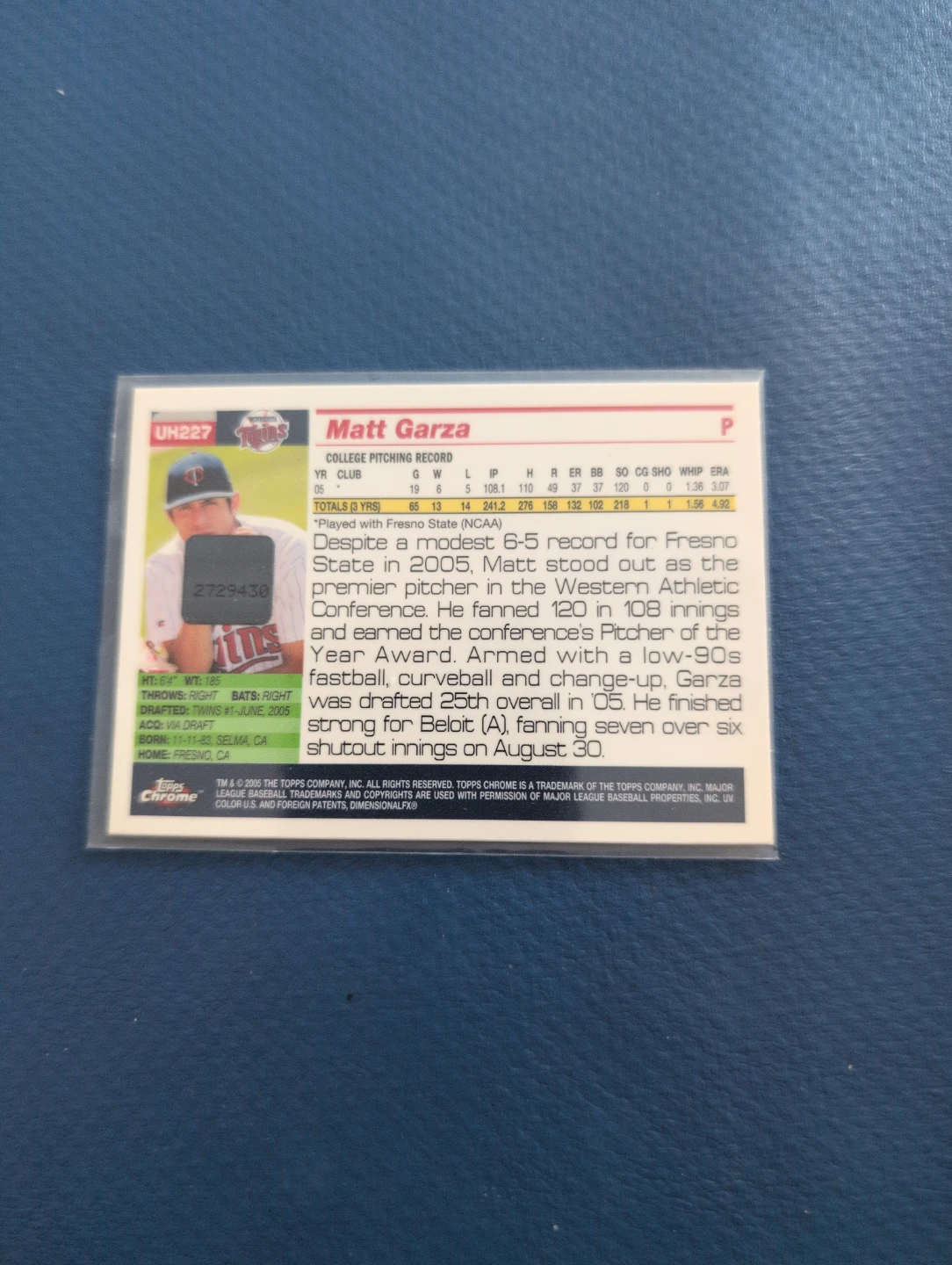 2005 Topps Matt Garza Certified Autograph Baseball Card - photo 2