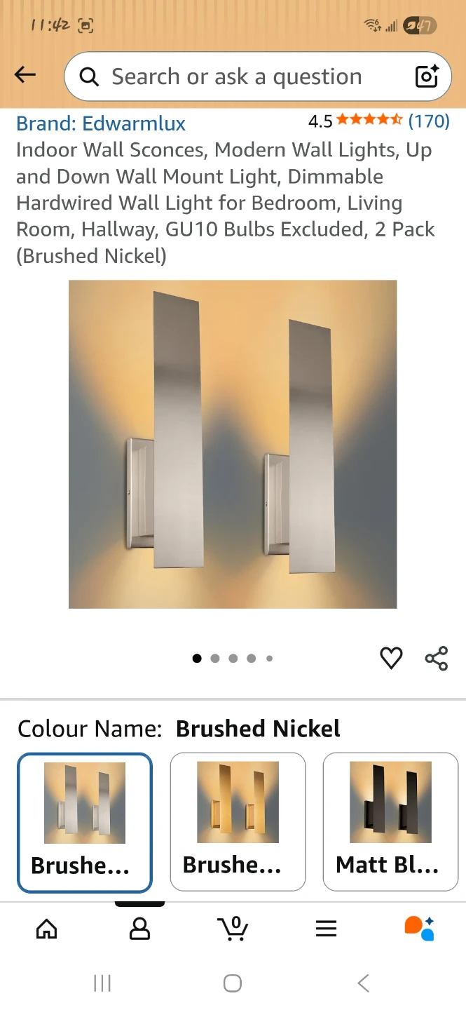 Up and Down Modern Wall Sconce - Brushed Nickel (2 Pack)
