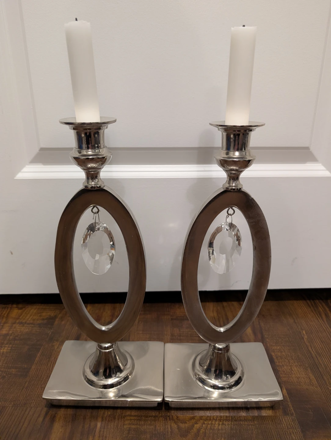 Set of 2 Silver Candlesticks with Crystal Accents - photo 3