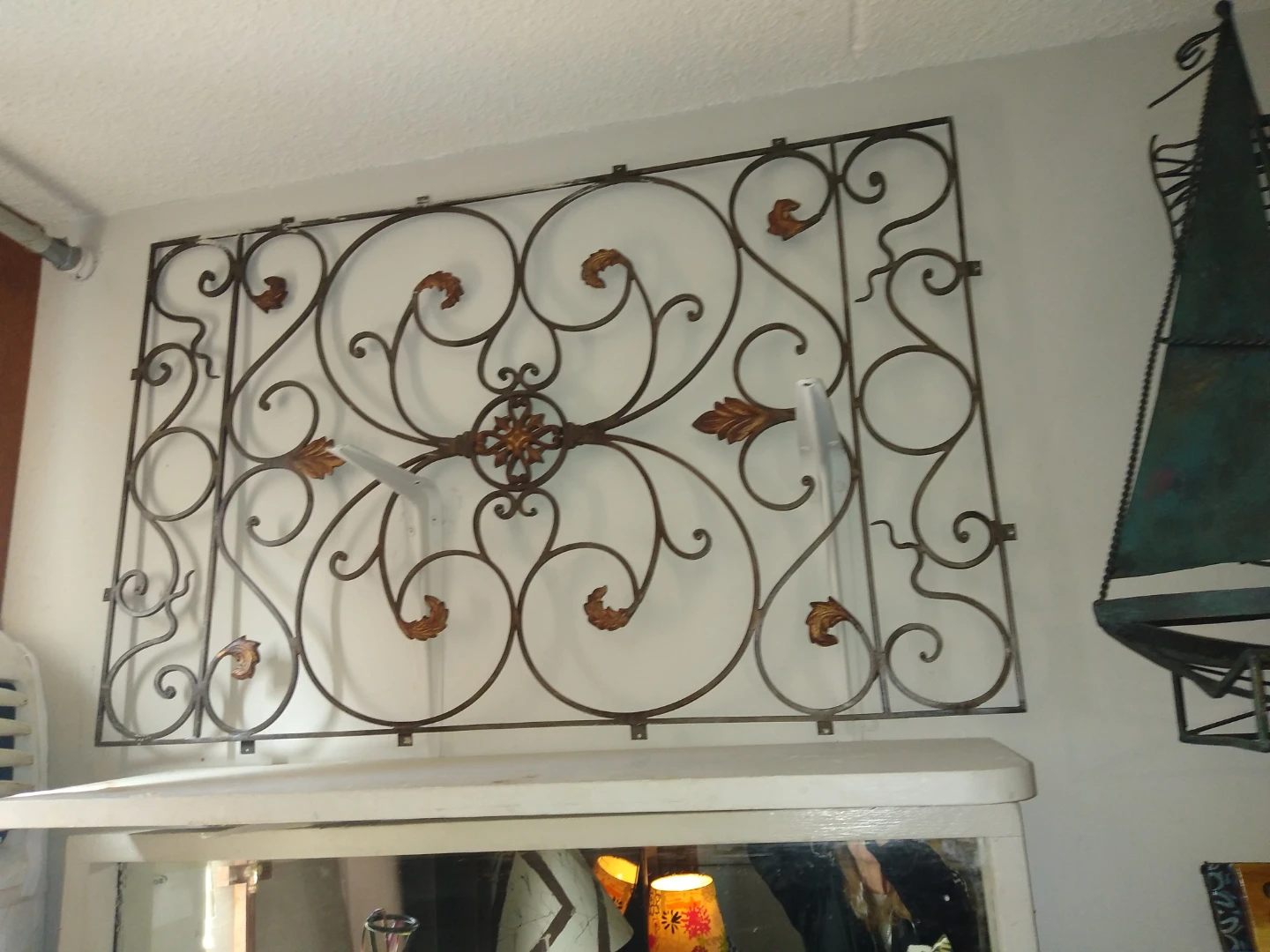 Vintage handcrafted wrought iron window grate