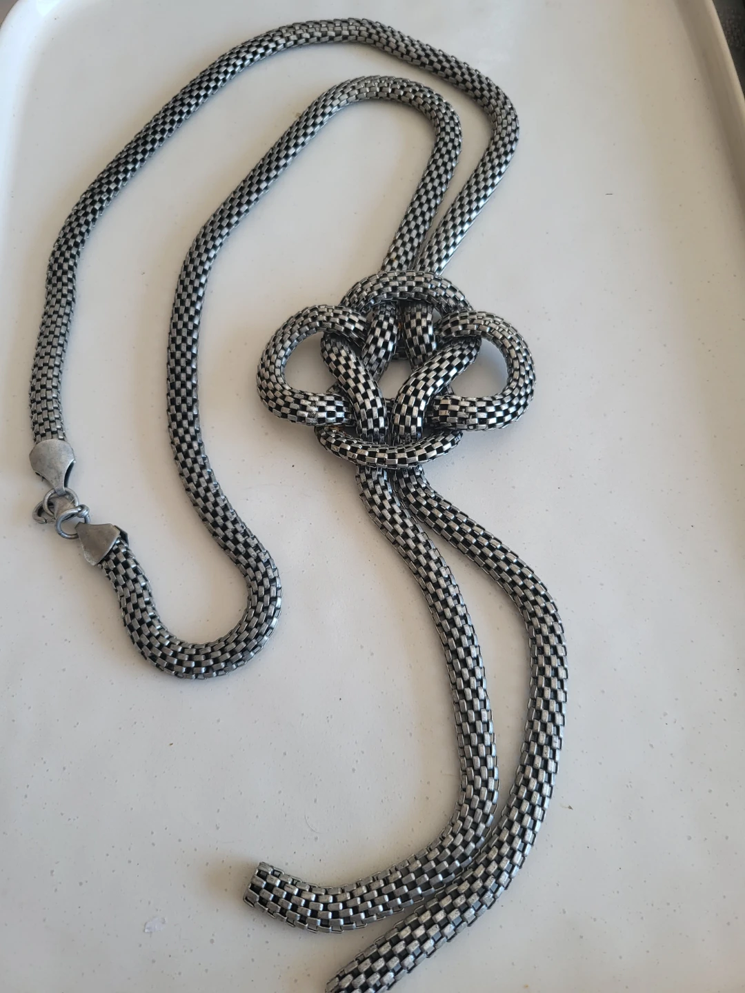 Silver Tone Chain Necklace with Knot Detail