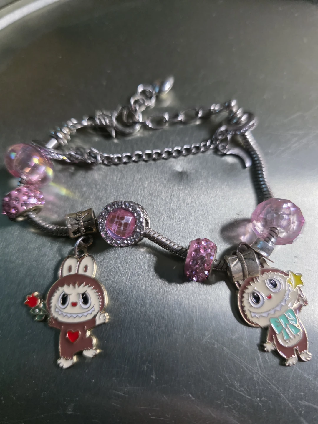 Charm Bracelet with Pink Beads and Charms