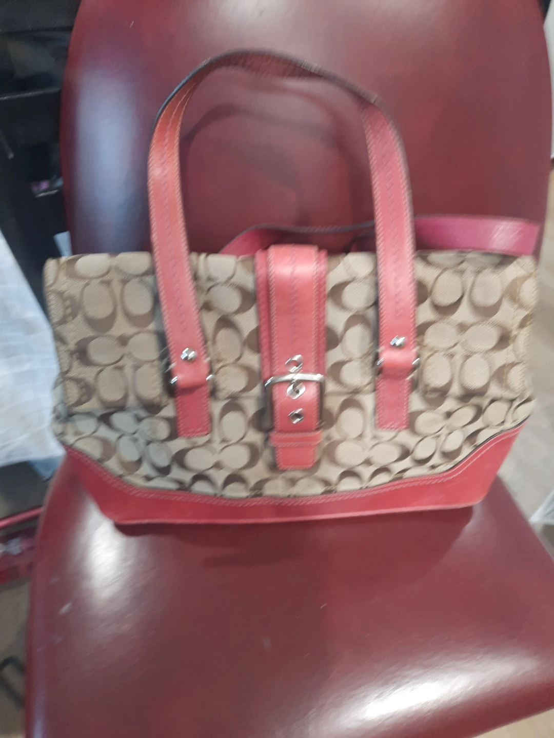 Coach Signature C Monogram Shoulder Bag Pink Trim