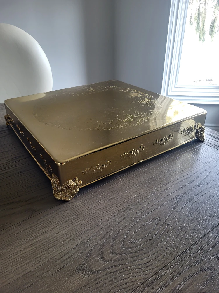 Gold Square Cake Stand with Ornate Feet