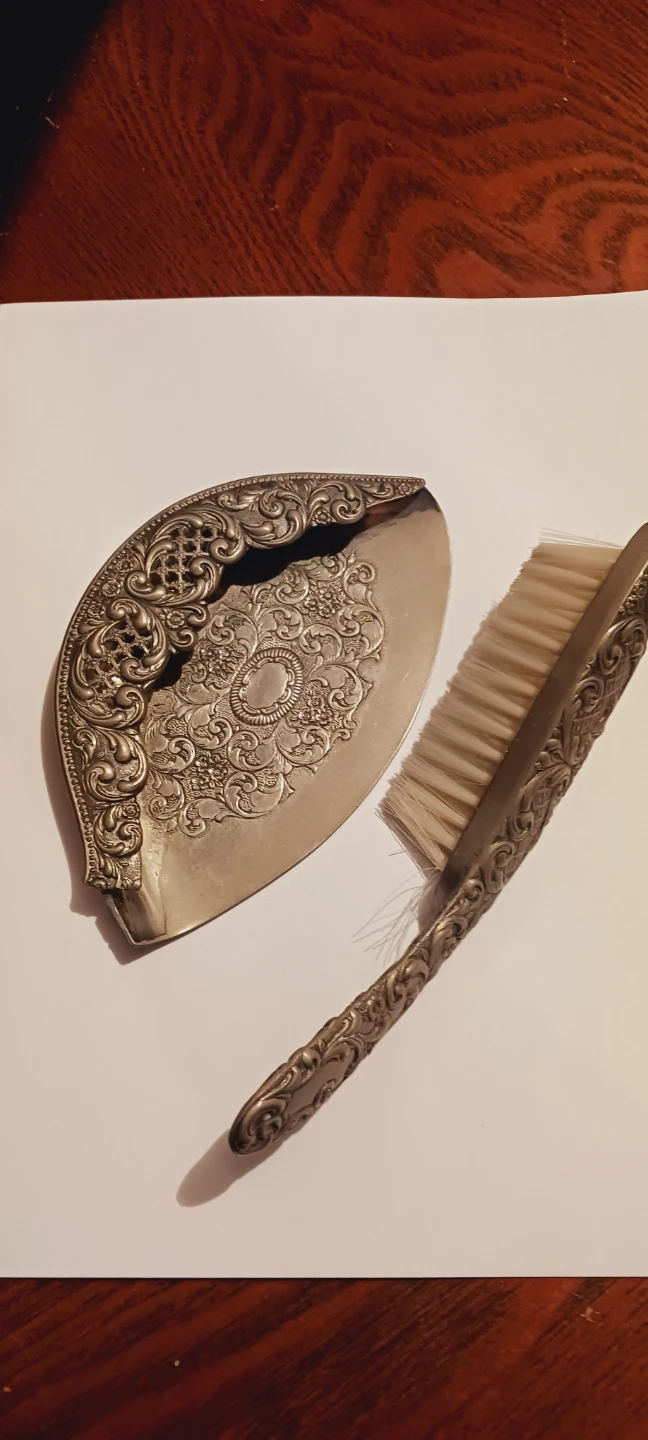 Antique Ornate Victorian Butler's Crumb Catcher & Brush Set