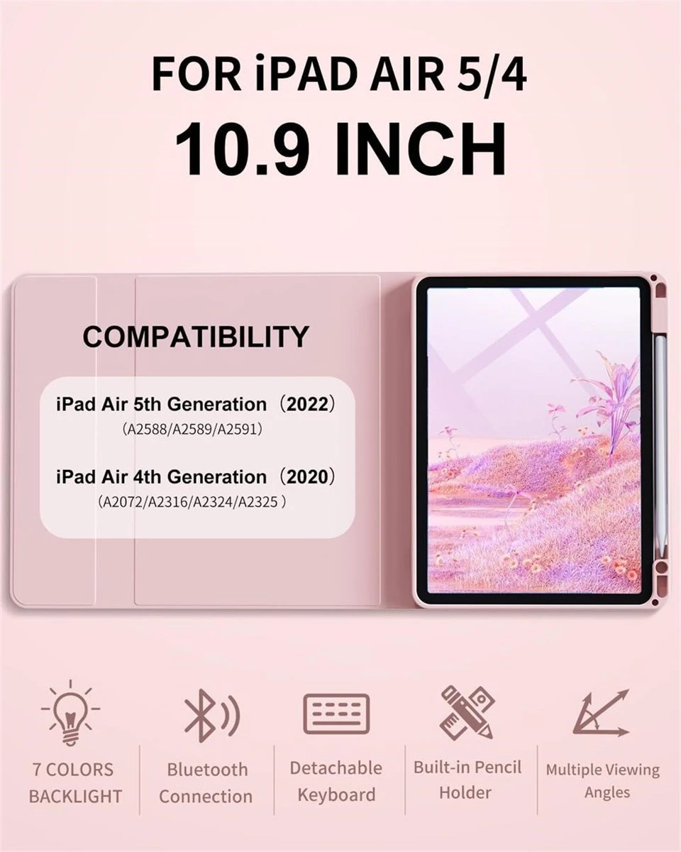 Pink iPad Air 5/4 10.9" Keyboard Case with Pencil Holder - photo 2