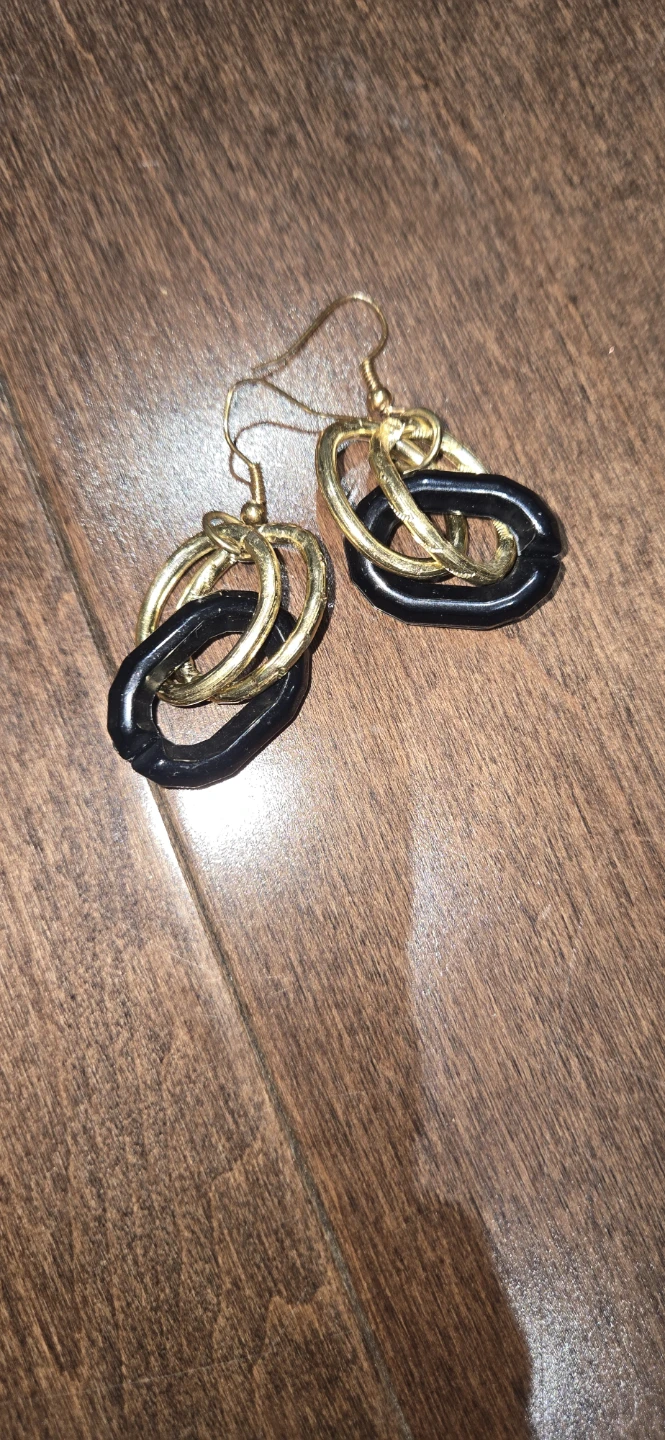 Gold and Black Link Earrings