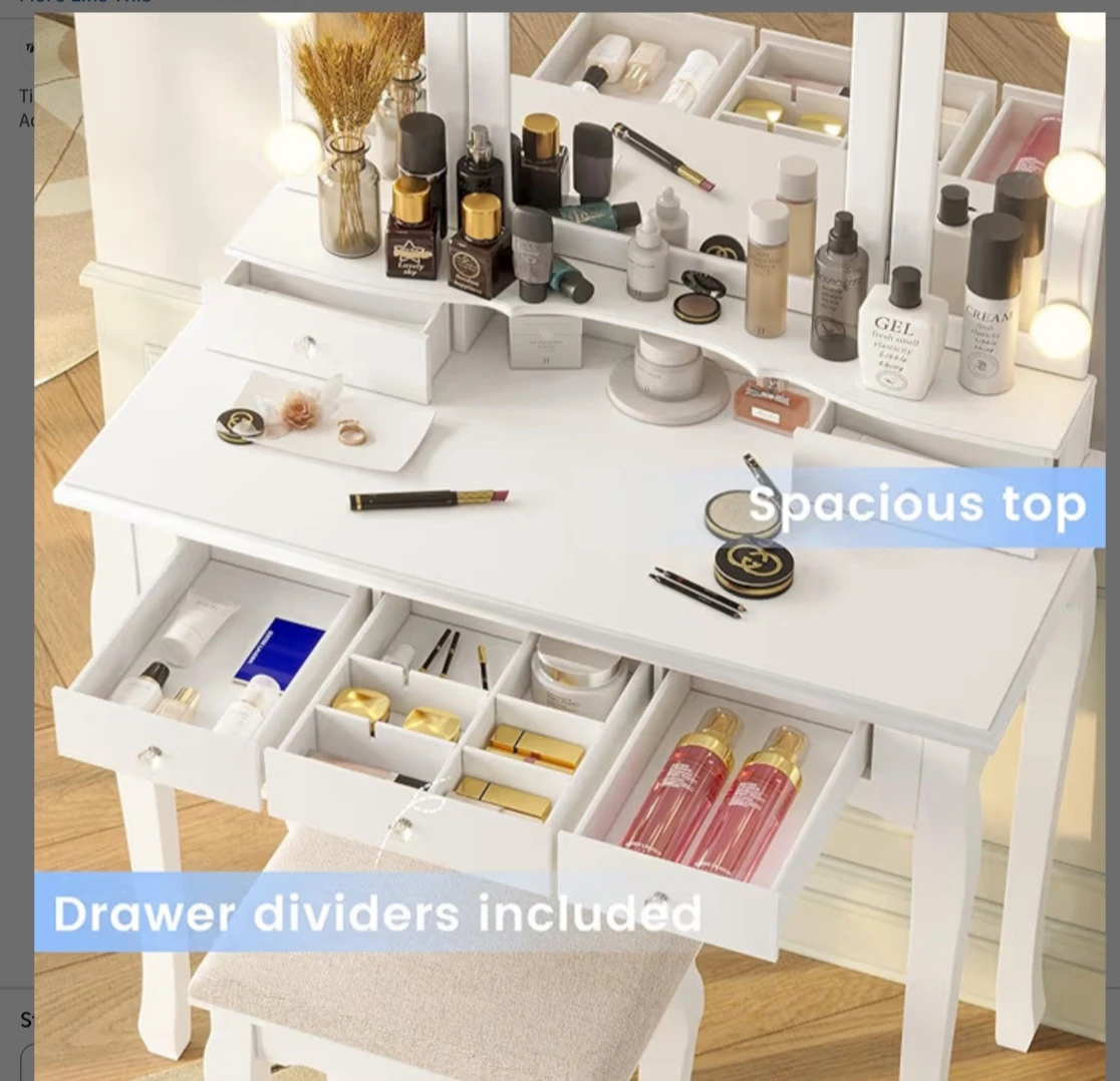 White Vanity Dressing Table with Lighted Mirror and Stool - photo 4