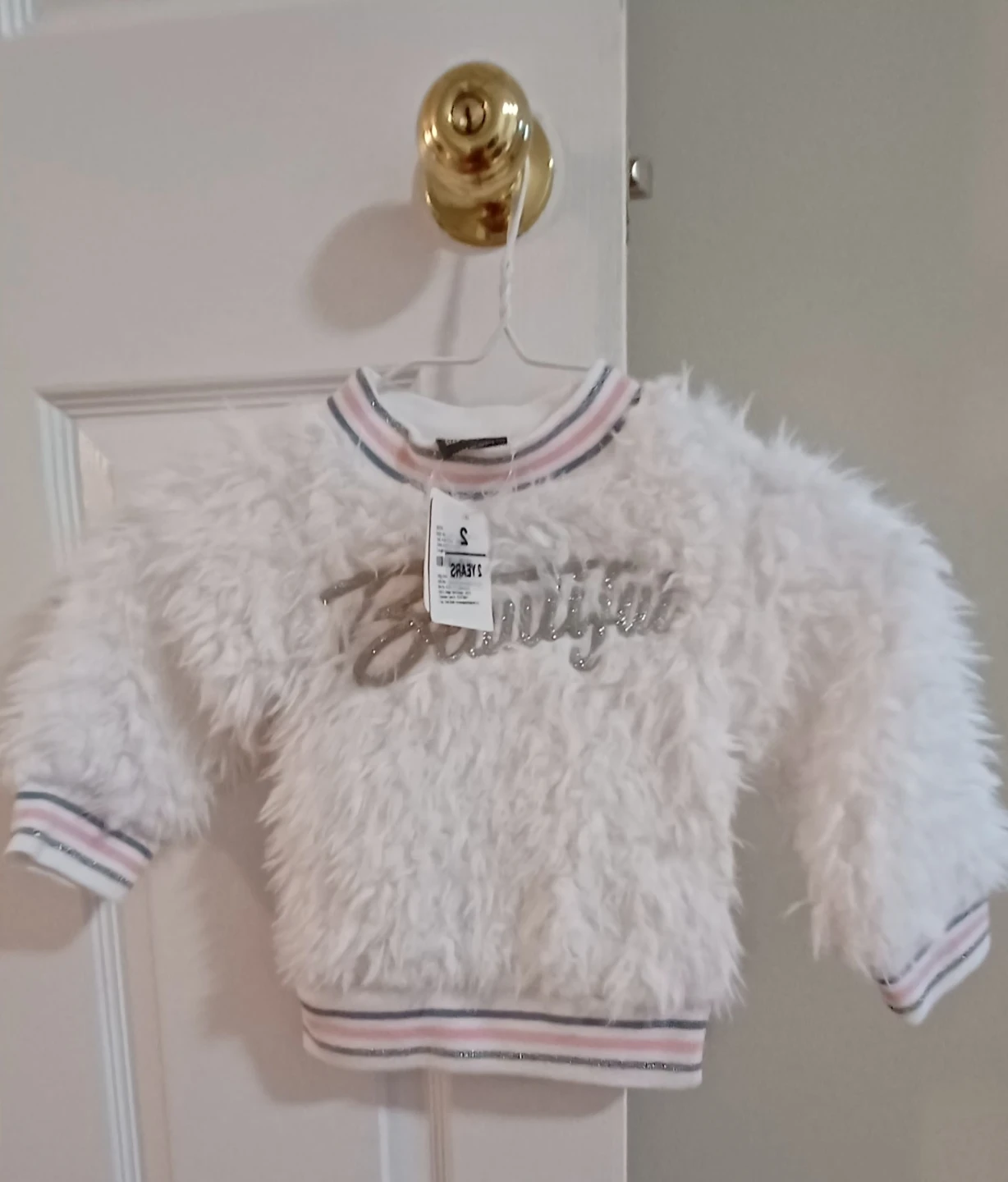 Kids White "Beautiful" Faux Fur Sweater - Size S - photo 3