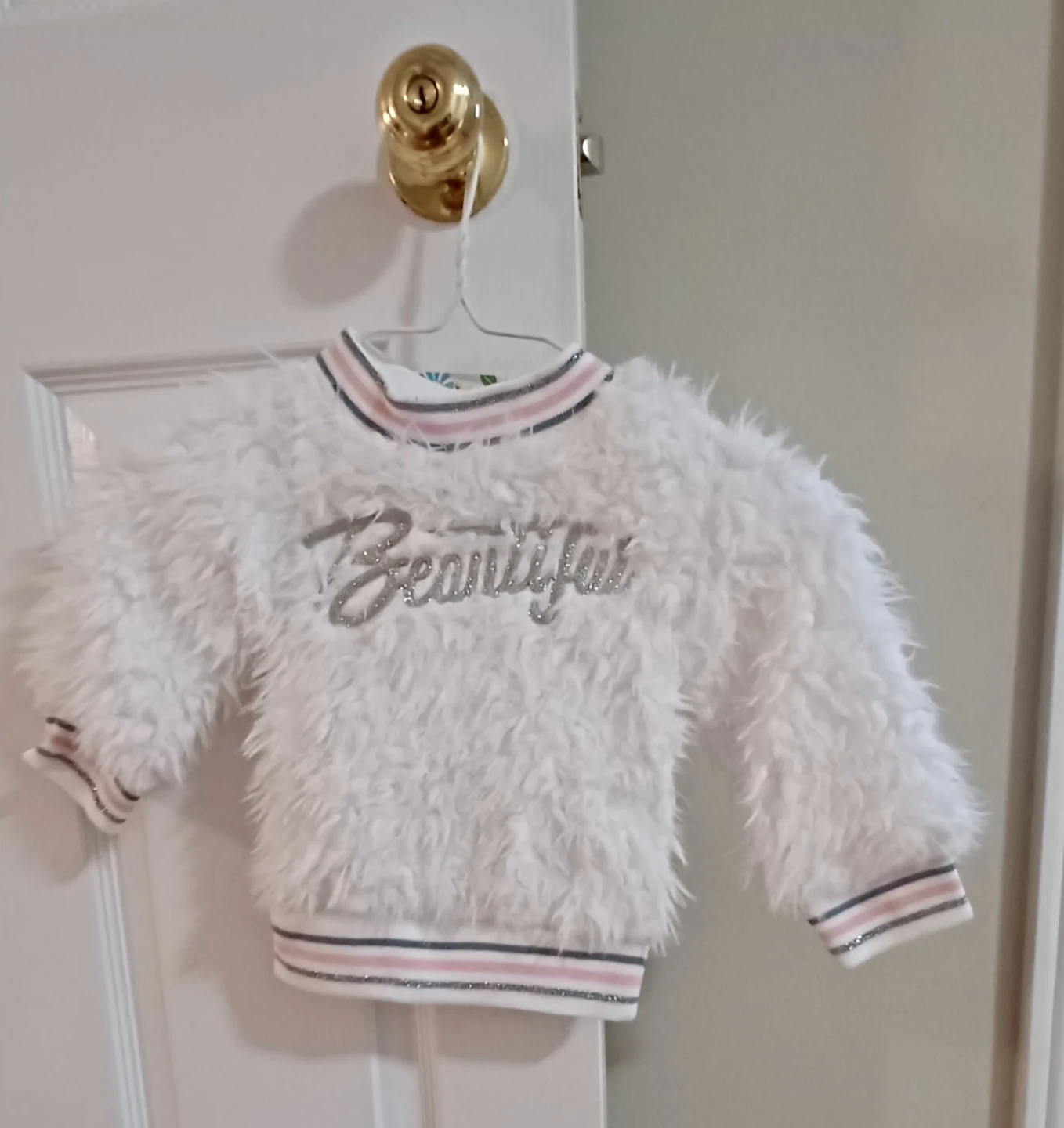 Kids White "Beautiful" Faux Fur Sweater - Size S - photo 4