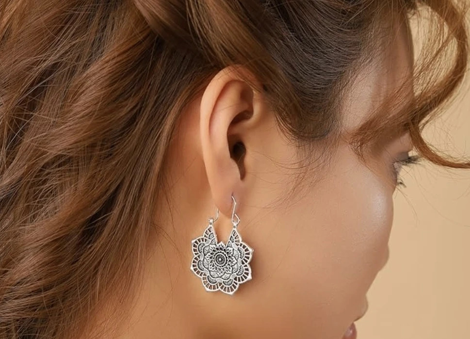 Silver Tone Mandala Hoop Earrings - photo 2
