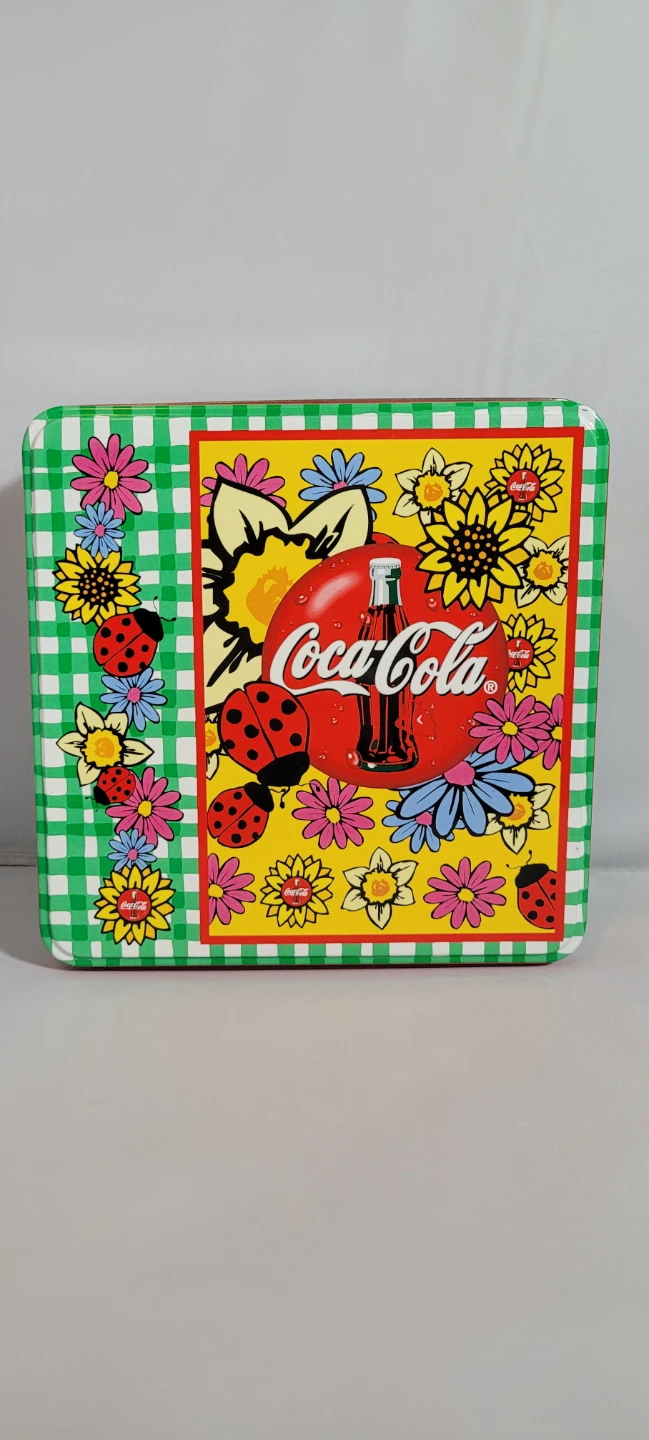 Coca-Cola Retro Tin Box with Flowers and Ladybugs