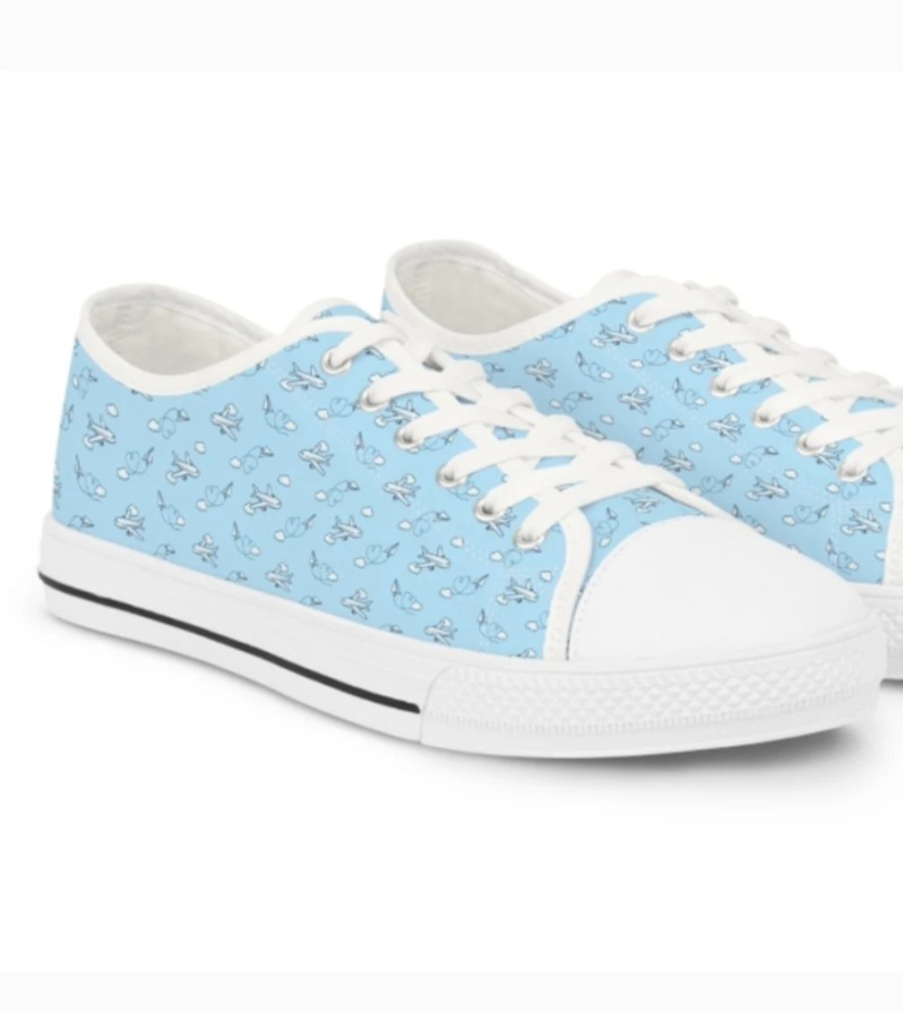 Light Blue Low-Top Sneakers with Airplane Print
