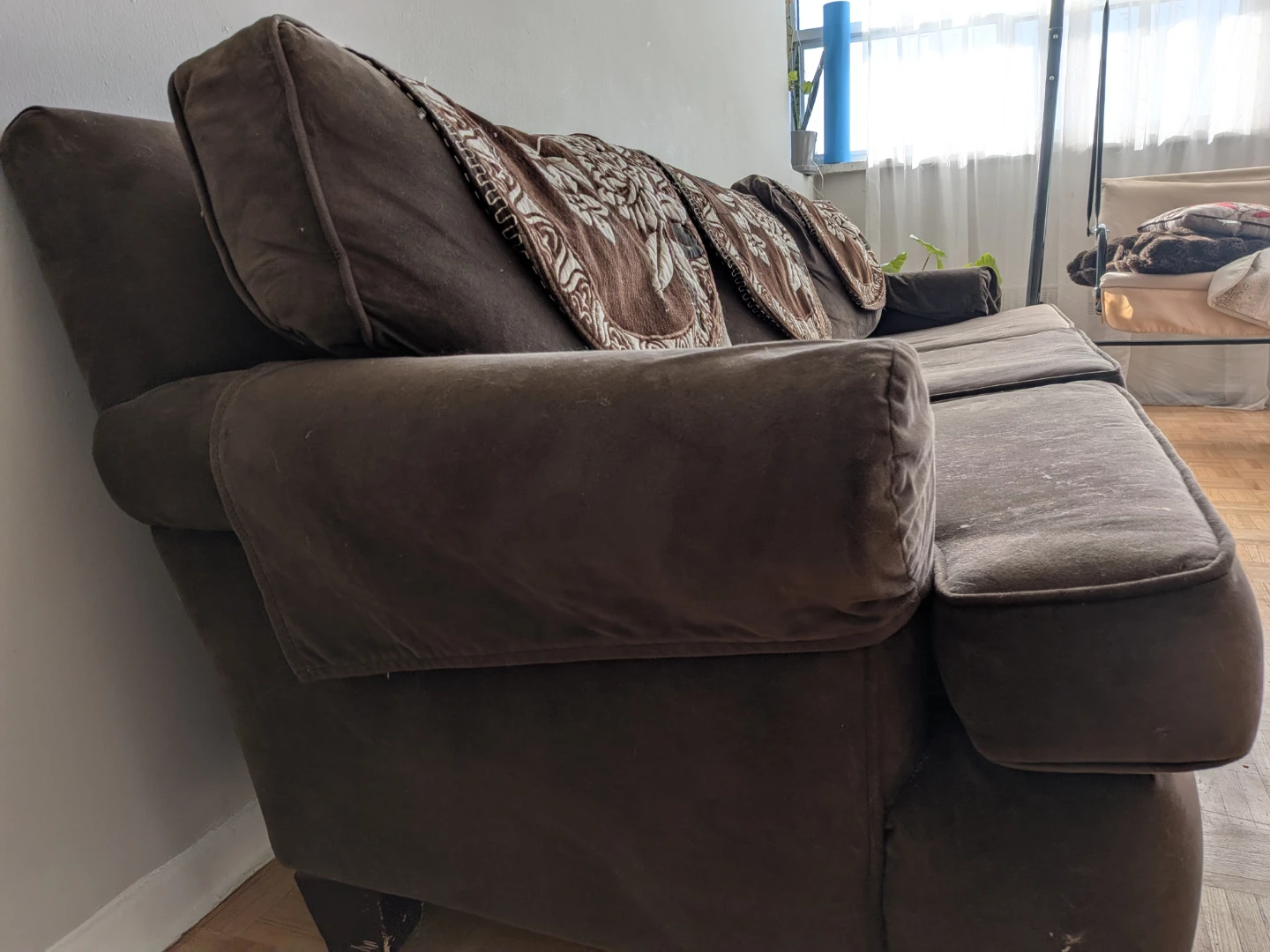 Brown Suede Sofa and Armchair Set - photo 3