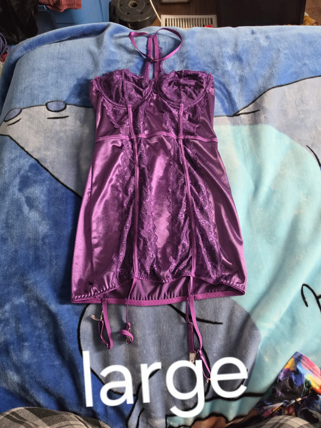 Purple lace and satin lingerie set - Size L