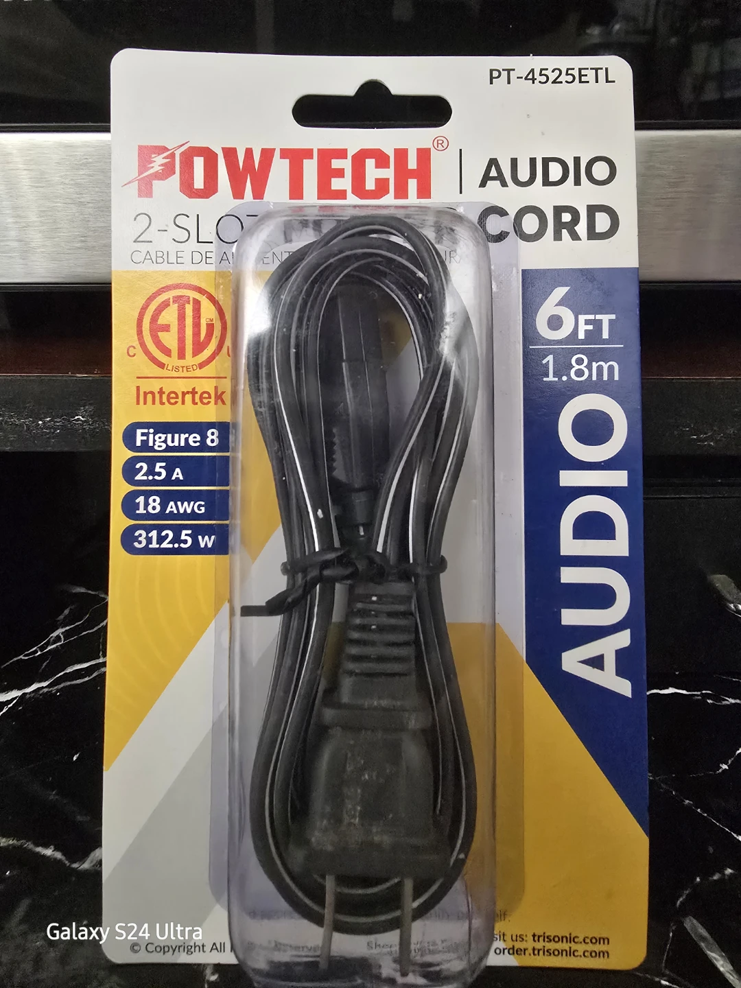 Powtech Polarized 2 Slot Power Cord 6 Ft 2.5A