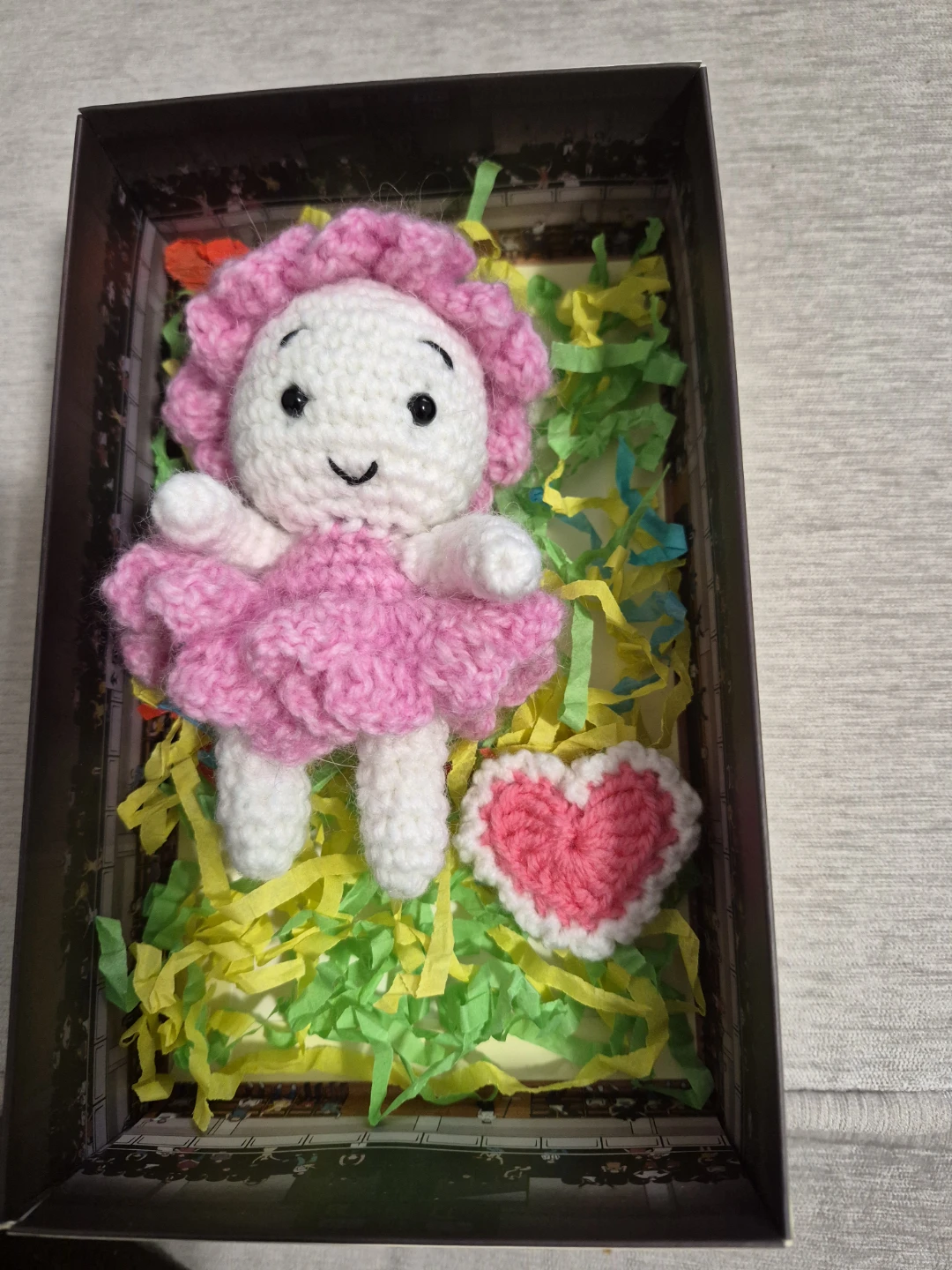 Handmade Crochet Doll with Pink Dress and Heart - photo 2