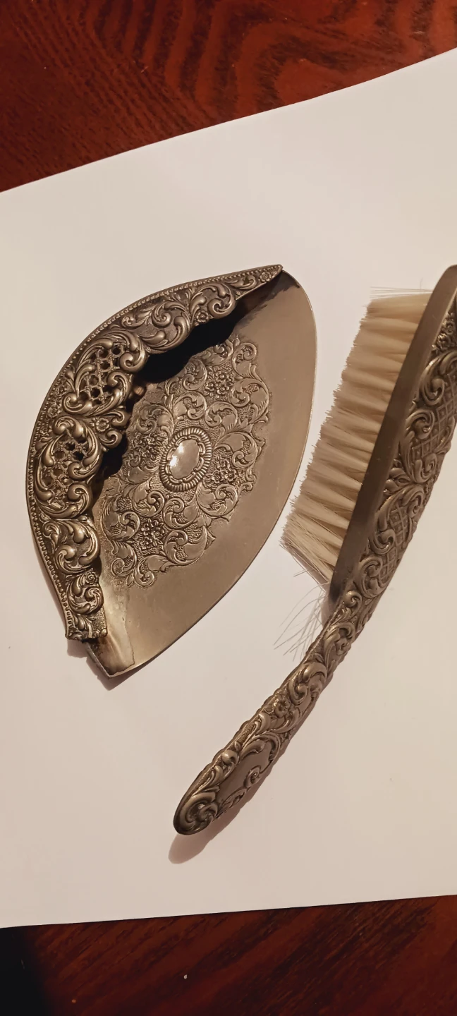 Antique Ornate Victorian Butler's Crumb Catcher & Brush Set - photo 2