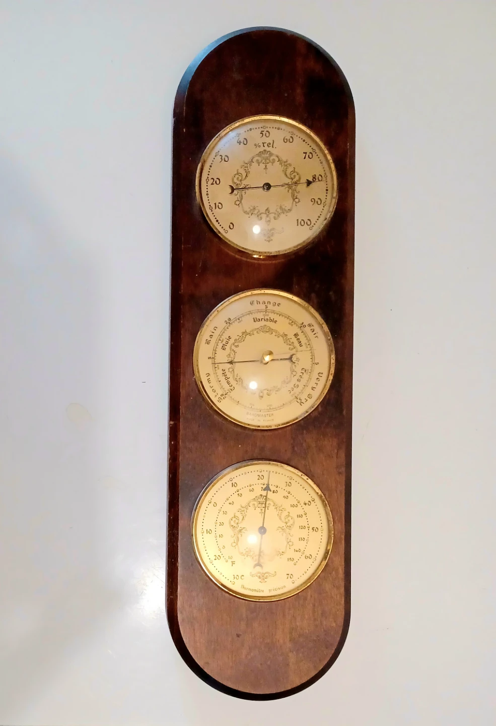 Vtg French Weather Station Mahogany Wood Wall Plaque