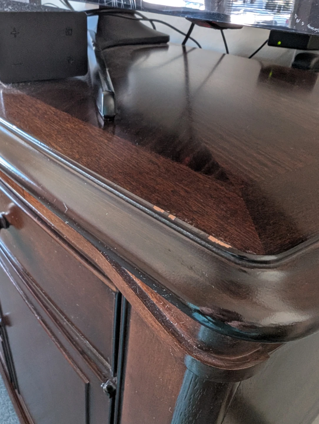 Dark Wood Media Console with Drawers and Cabinet - photo 4