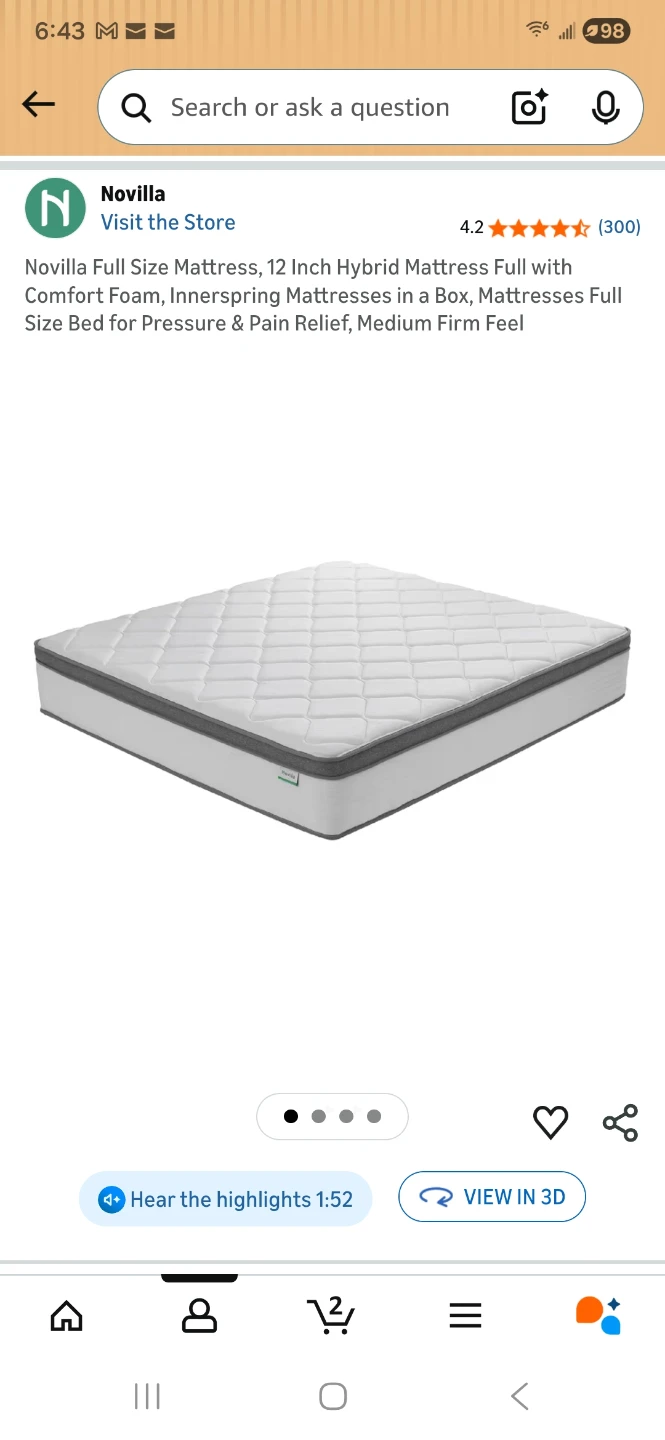 Novilla Full Size 12 Inch Hybrid Mattress full size new
