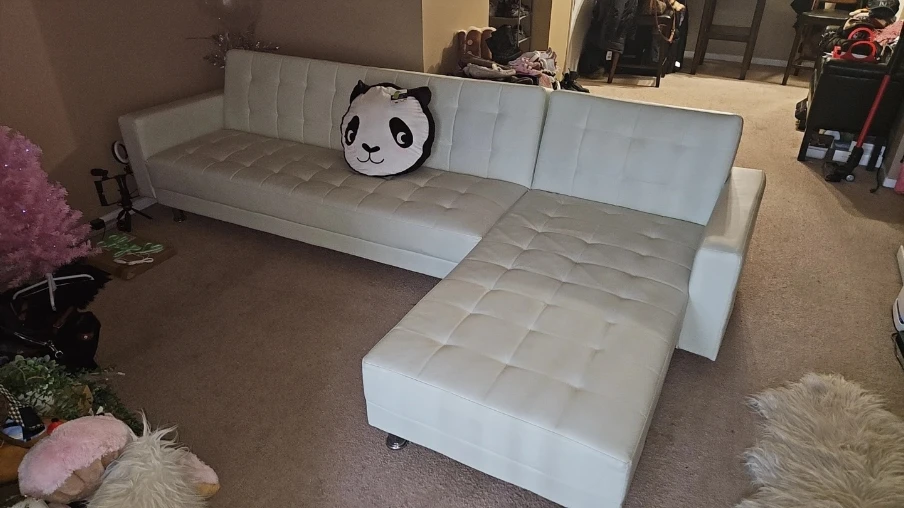 White Faux Leather Sectional Sofa Bed 118" - photo 4
