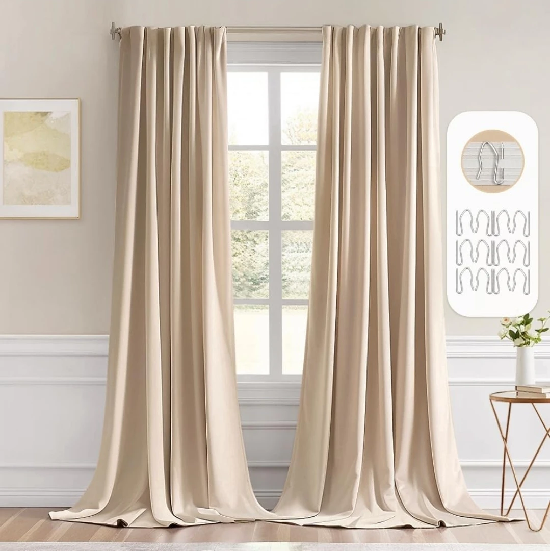 Blackout Curtains 52x102 Set 2 Beige for Living Room Bedroom