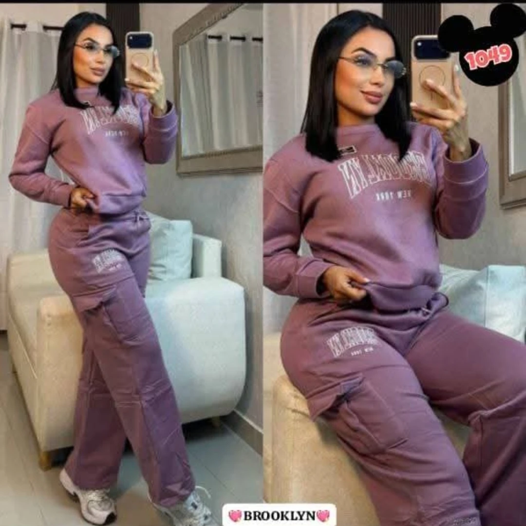 Purple Brooklyn Sweatshirt and Cargo Pants Set