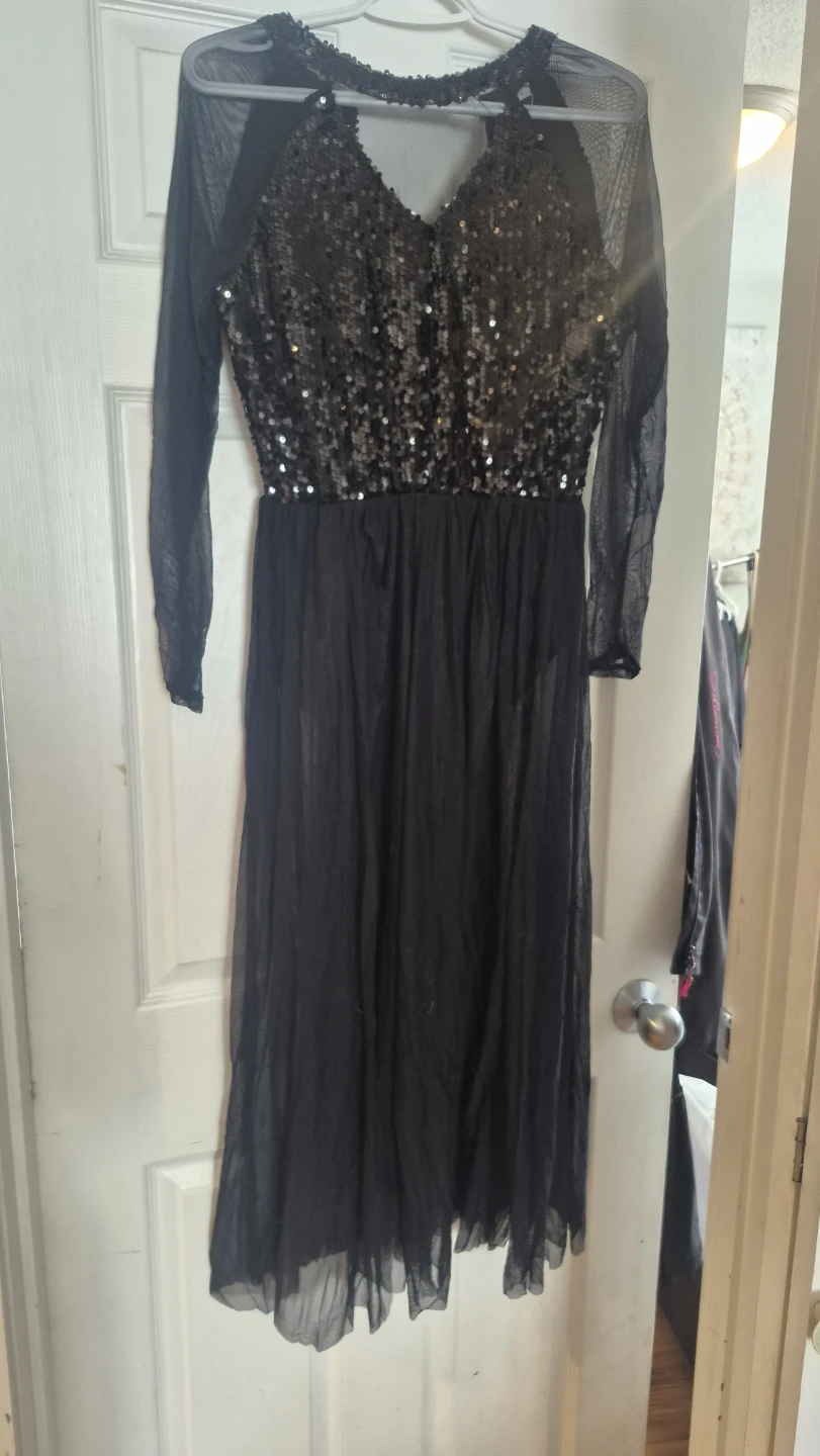DASDO Black Sequin and Mesh Dress