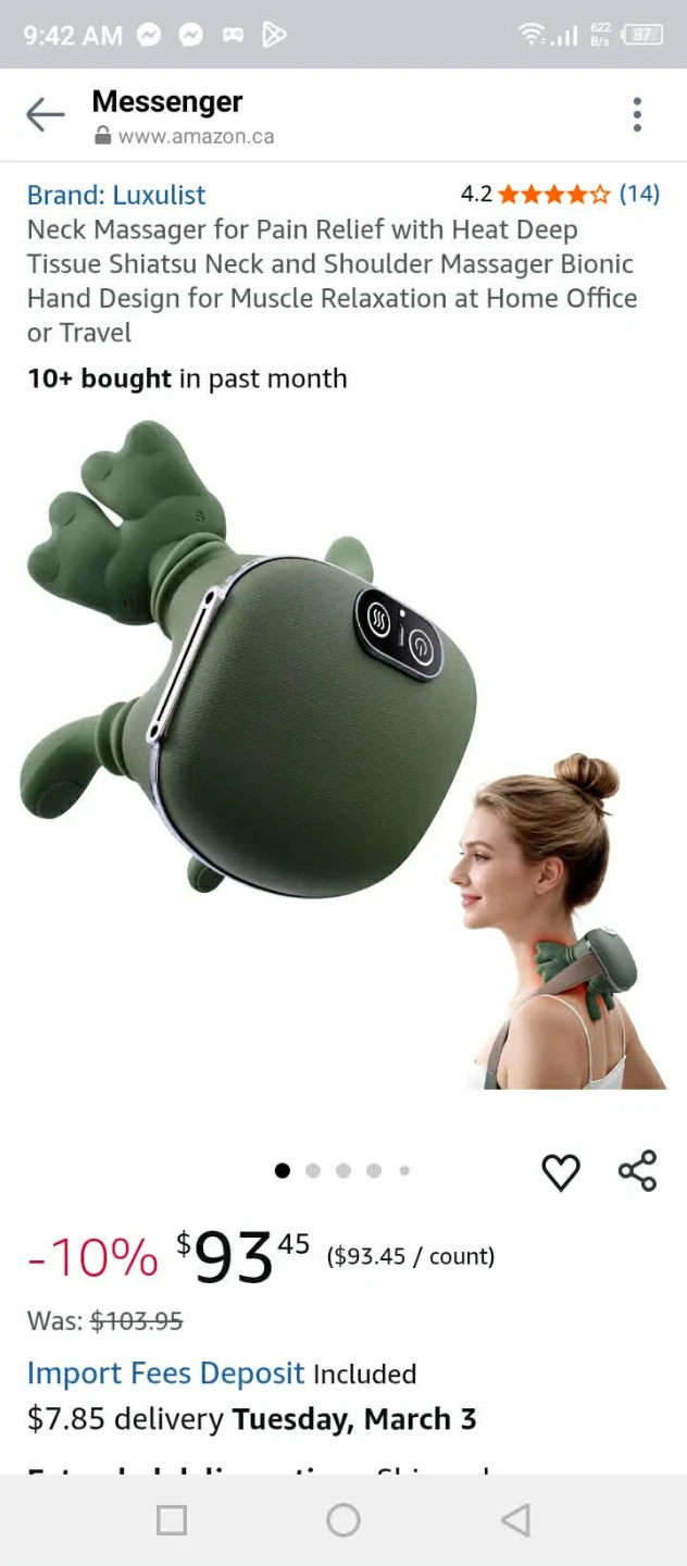 Luxulist Neck Massager with Heat Deep Tissue Shiatsu